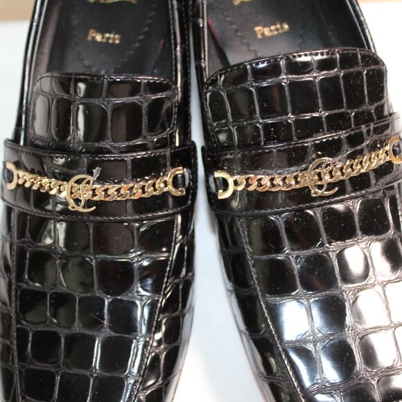 NWOB Christian Louboutin Croc Black Pumps Red Bottom Chunk Heeled Loafers 38.5 - Picture 5 of 7